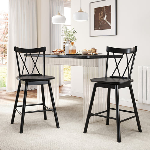 Set of 2 Windsor Bar Stool with Ergonomic Backrest and Footrests-24 inches, Black