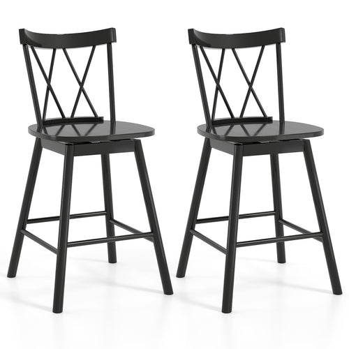 Set of 2 Windsor Bar Stool with Ergonomic Backrest and Footrests-24 inches, Black