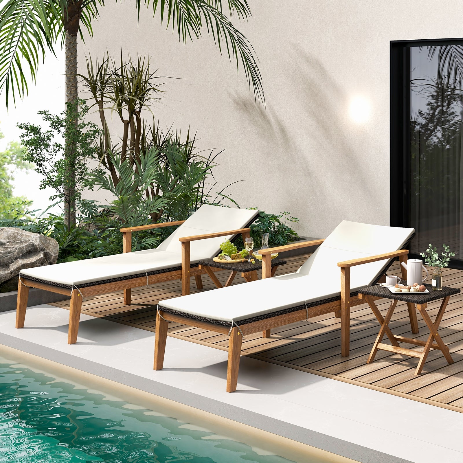 2 Piece Outdoor Chaise Lounge Chair Set Rattan Patio Chaise with Armrests Patio Conversation Sets at Gallery Canada
