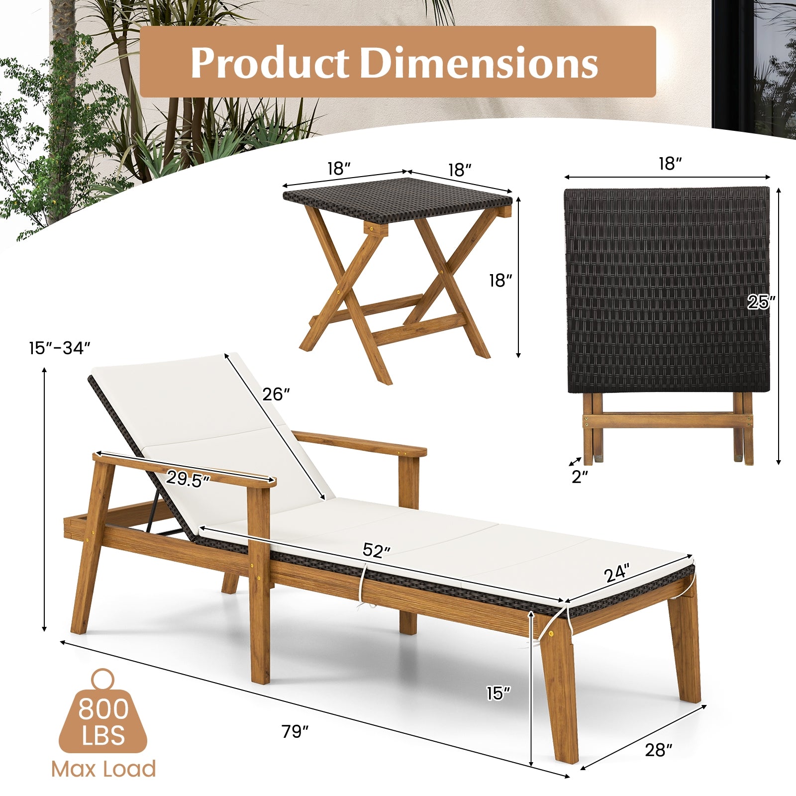 2 Piece Outdoor Chaise Lounge Chair Set Rattan Patio Chaise with Armrests Patio Conversation Sets at Gallery Canada