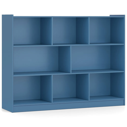 3-Tier Open Bookcase 8-Cube Floor Standing Storage Shelves, Blue