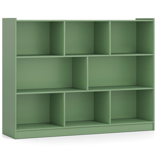 3-Tier Open Bookcase 8-Cube Floor Standing Storage Shelves, Green