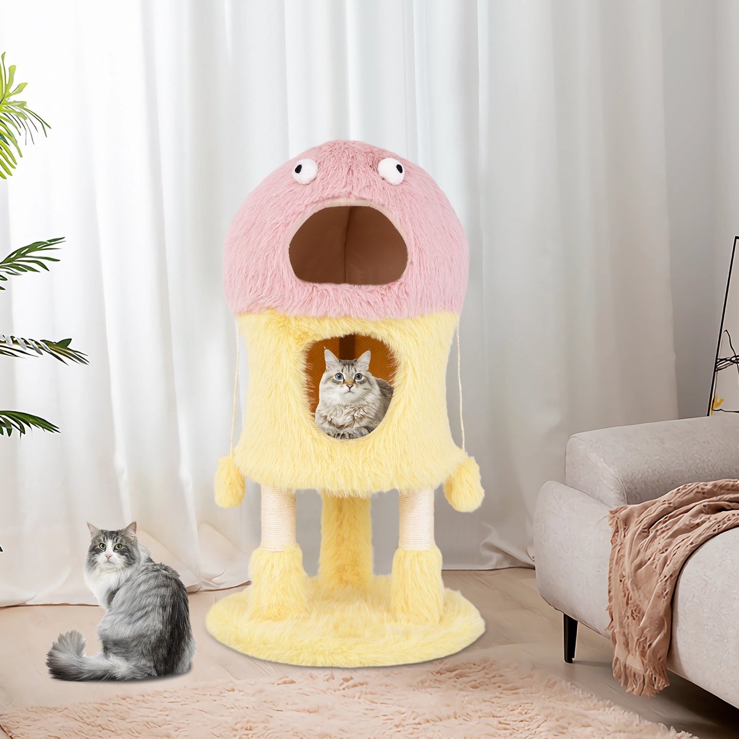 Cute Monster-Themed Cat Tower with 2 Private Condos and 3-Level Activity Center, Yellow Cat Trees Condos & Scratchers   at Gallery Canada