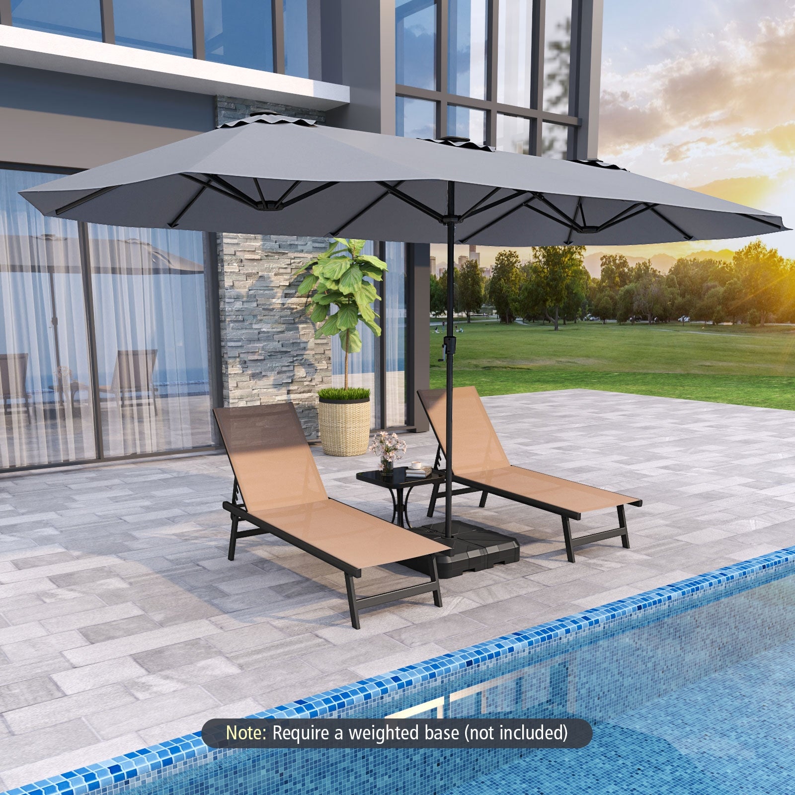 15.5 FT Extra-Large Patio Umbrella with LED Solar Lights and Crank Handle, Gray Outdoor Umbrellas at Gallery Canada