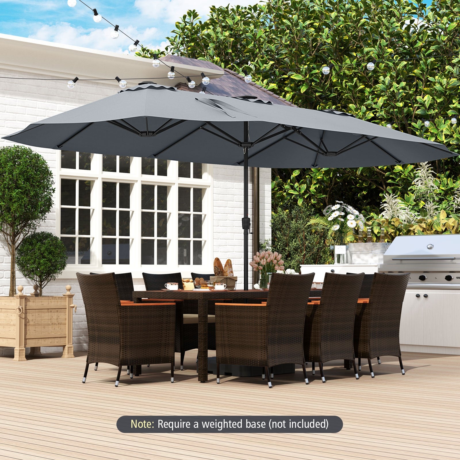 15.5 FT Extra-Large Patio Umbrella with LED Solar Lights and Crank Handle, Gray Outdoor Umbrellas at Gallery Canada