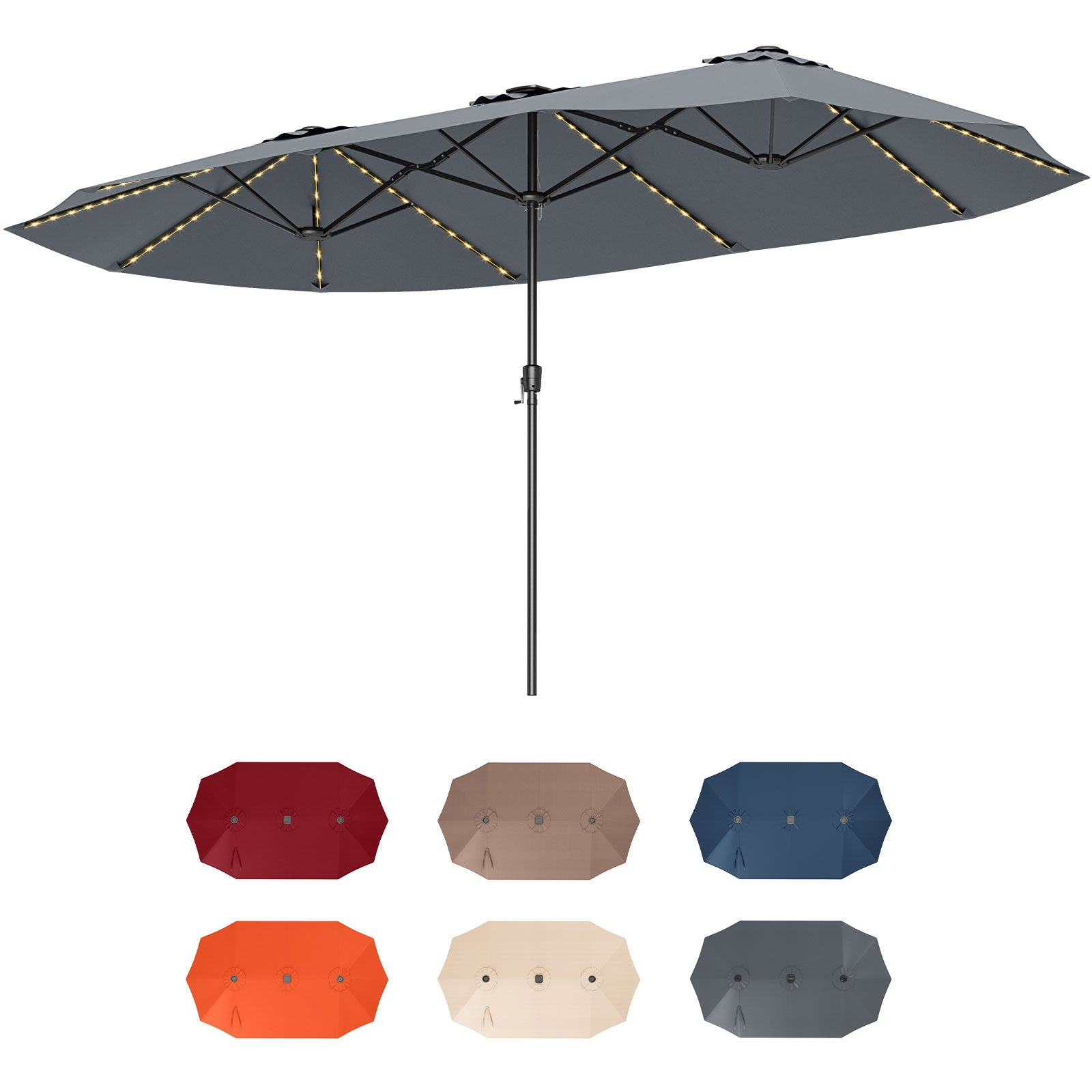 15.5 FT Extra-Large Patio Umbrella with LED Solar Lights and Crank Handle, Gray Outdoor Umbrellas Gray at Gallery Canada