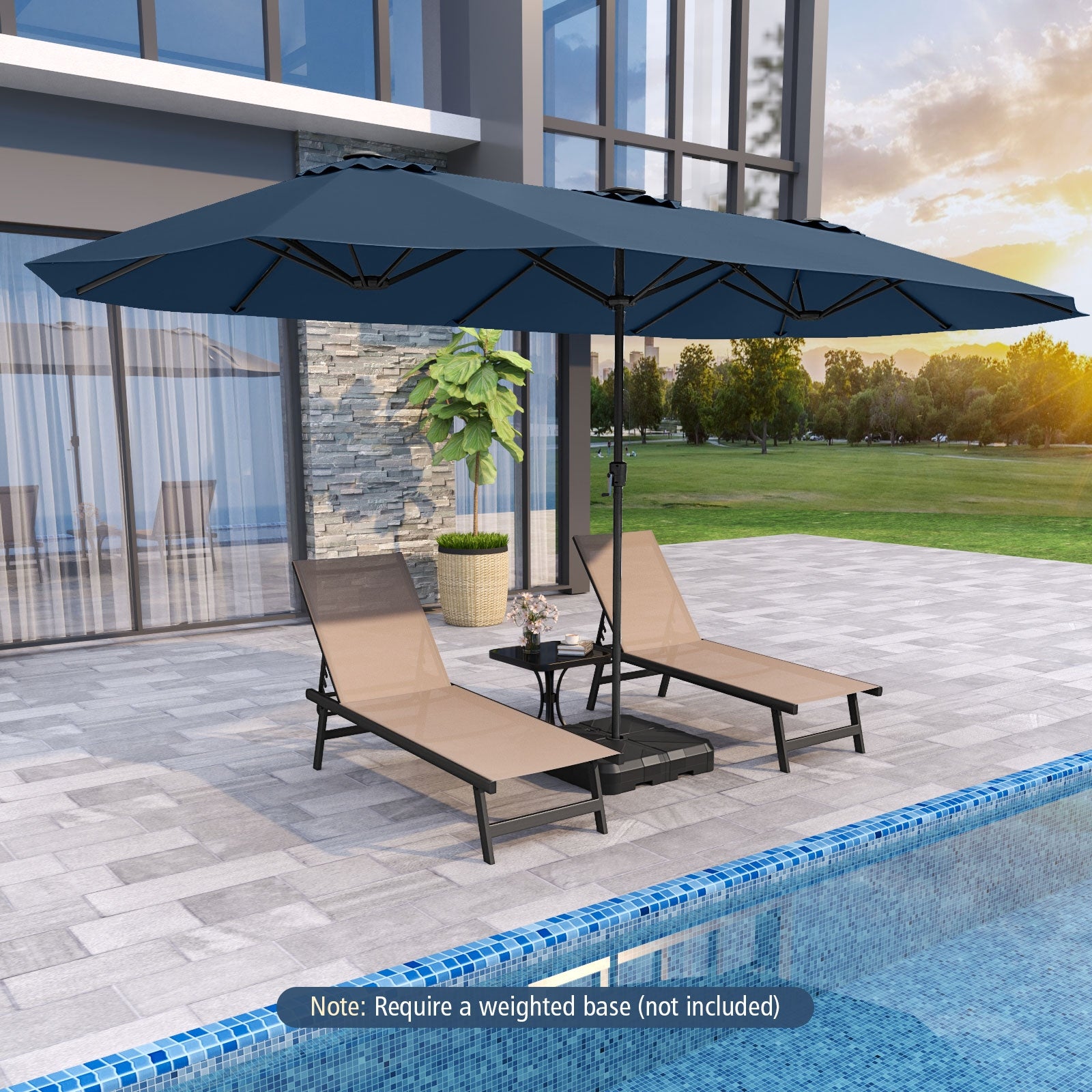 15.5 FT Extra-Large Patio Umbrella with LED Solar Lights and Crank Handle, Navy Outdoor Umbrellas at Gallery Canada