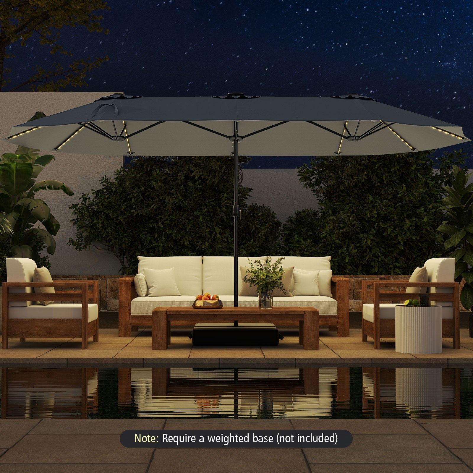 15.5 FT Extra-Large Patio Umbrella with LED Solar Lights and Crank Handle, Gray Outdoor Umbrellas at Gallery Canada