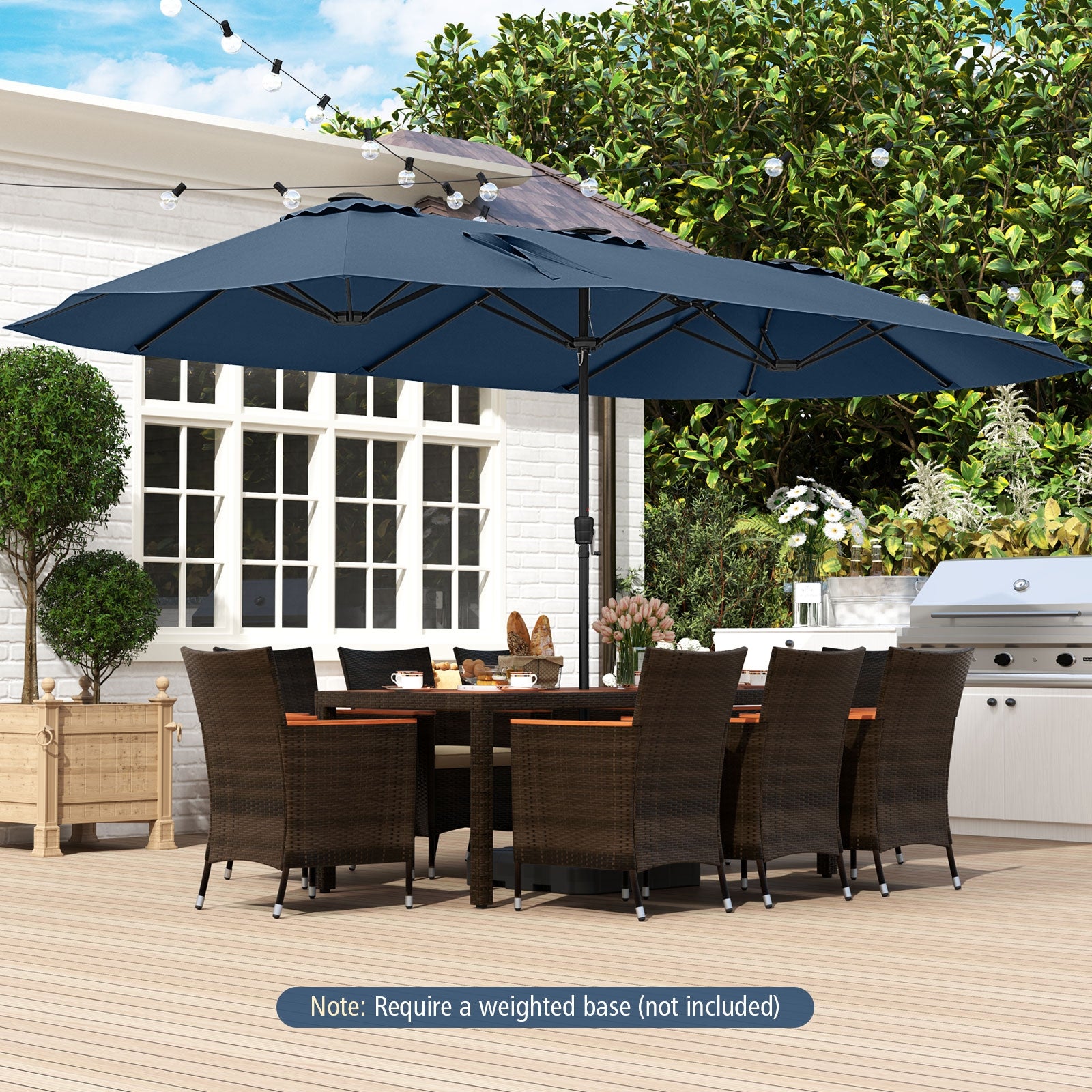 15.5 FT Extra-Large Patio Umbrella with LED Solar Lights and Crank Handle, Navy Outdoor Umbrellas at Gallery Canada
