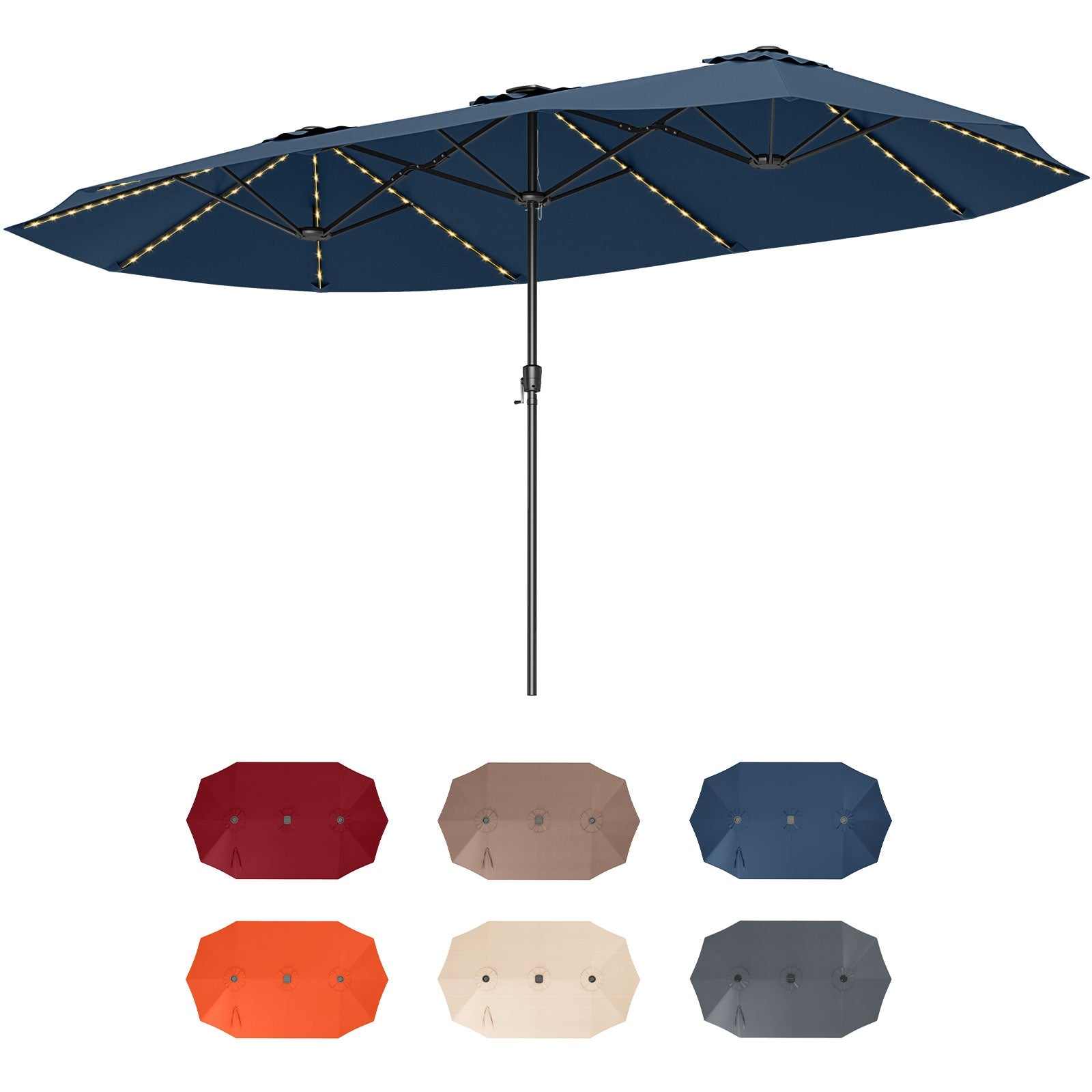 15.5 FT Extra-Large Patio Umbrella with LED Solar Lights and Crank Handle, Navy Outdoor Umbrellas Navy at Gallery Canada