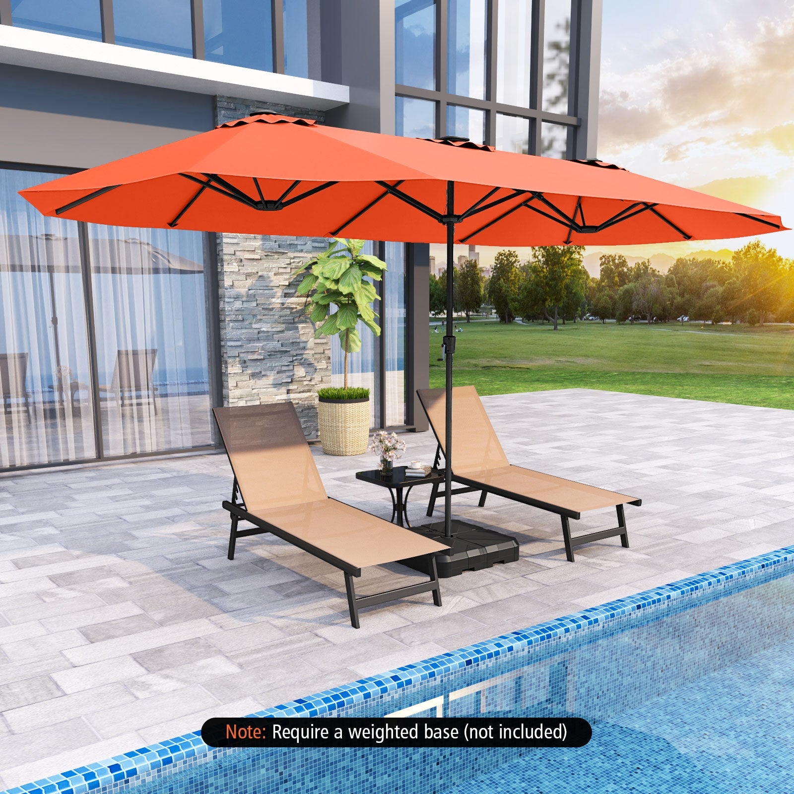 15.5 FT Extra-Large Patio Umbrella with LED Solar Lights and Crank Handle, Orange Outdoor Umbrellas at Gallery Canada