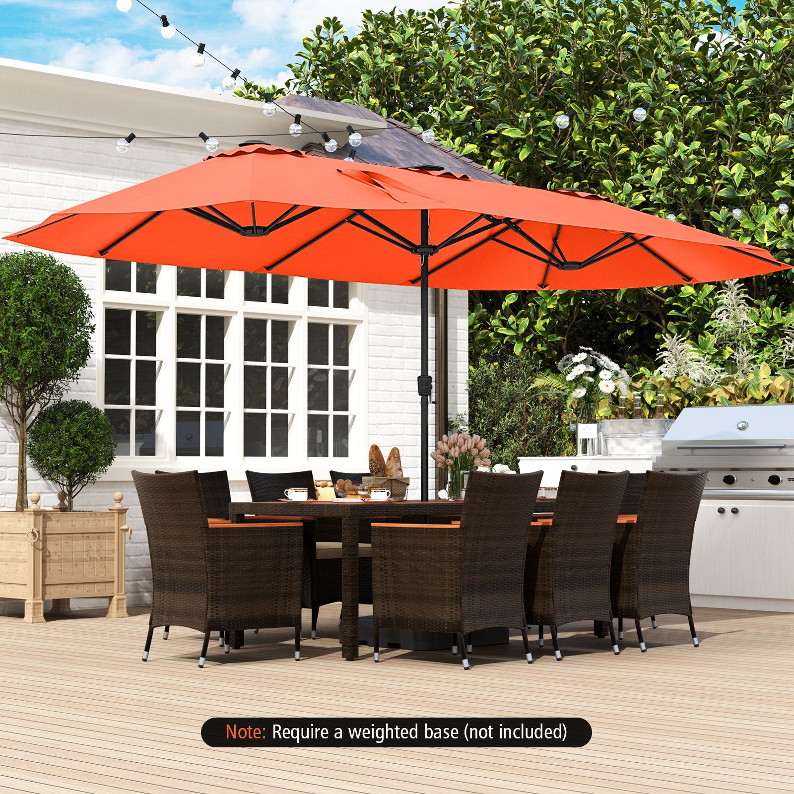 15.5 FT Extra-Large Patio Umbrella with LED Solar Lights and Crank Handle, Orange Outdoor Umbrellas at Gallery Canada