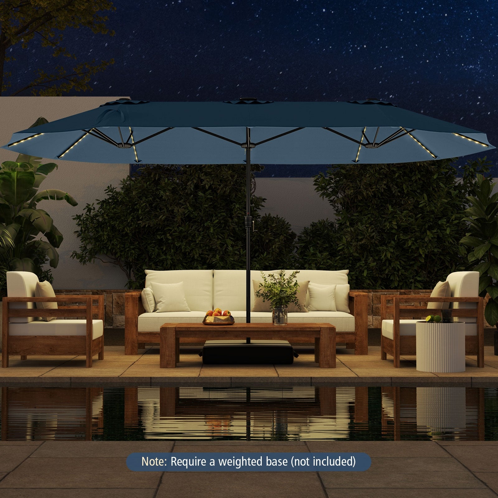 15.5 FT Extra-Large Patio Umbrella with LED Solar Lights and Crank Handle, Navy Outdoor Umbrellas at Gallery Canada