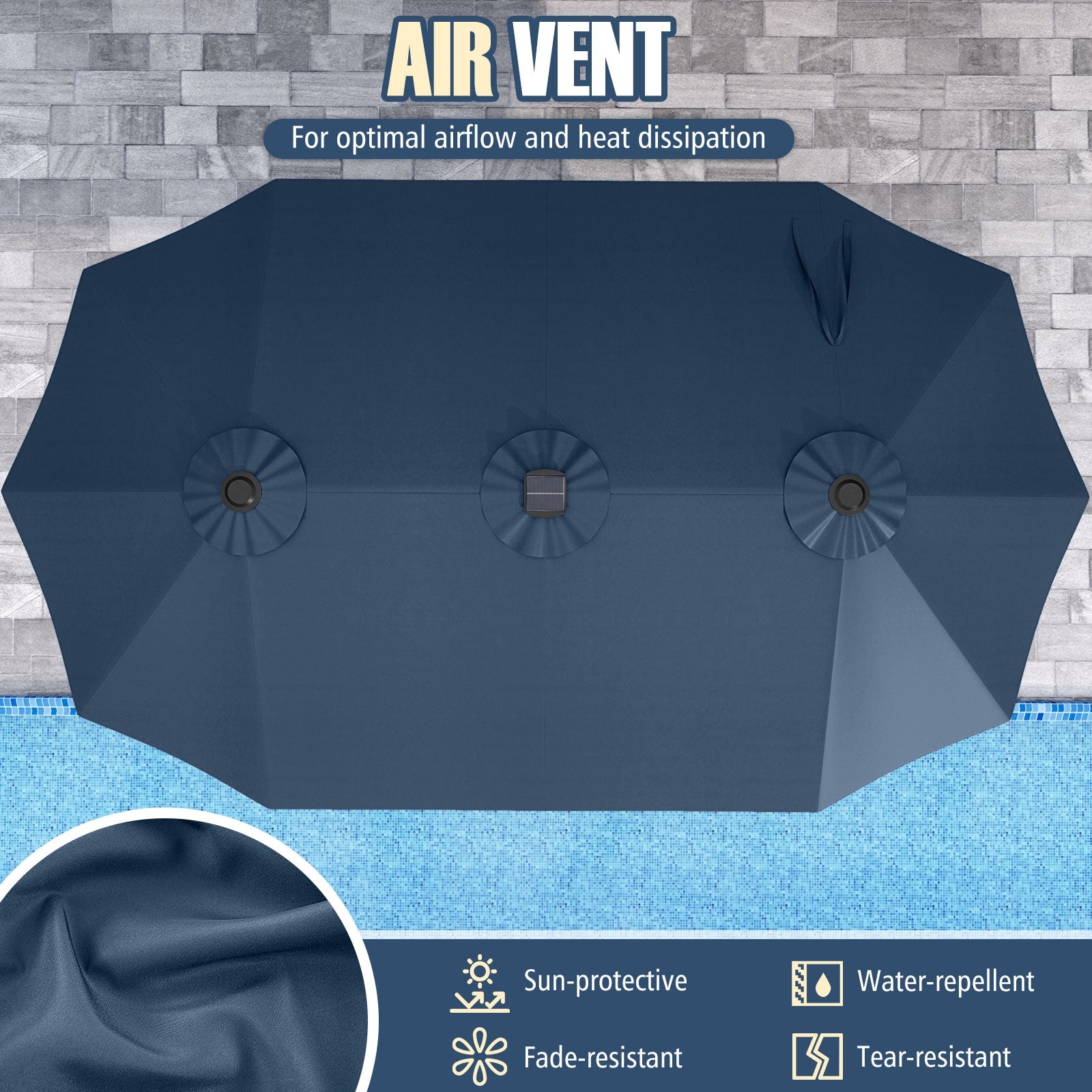 15.5 FT Extra-Large Patio Umbrella with LED Solar Lights and Crank Handle, Navy Outdoor Umbrellas at Gallery Canada