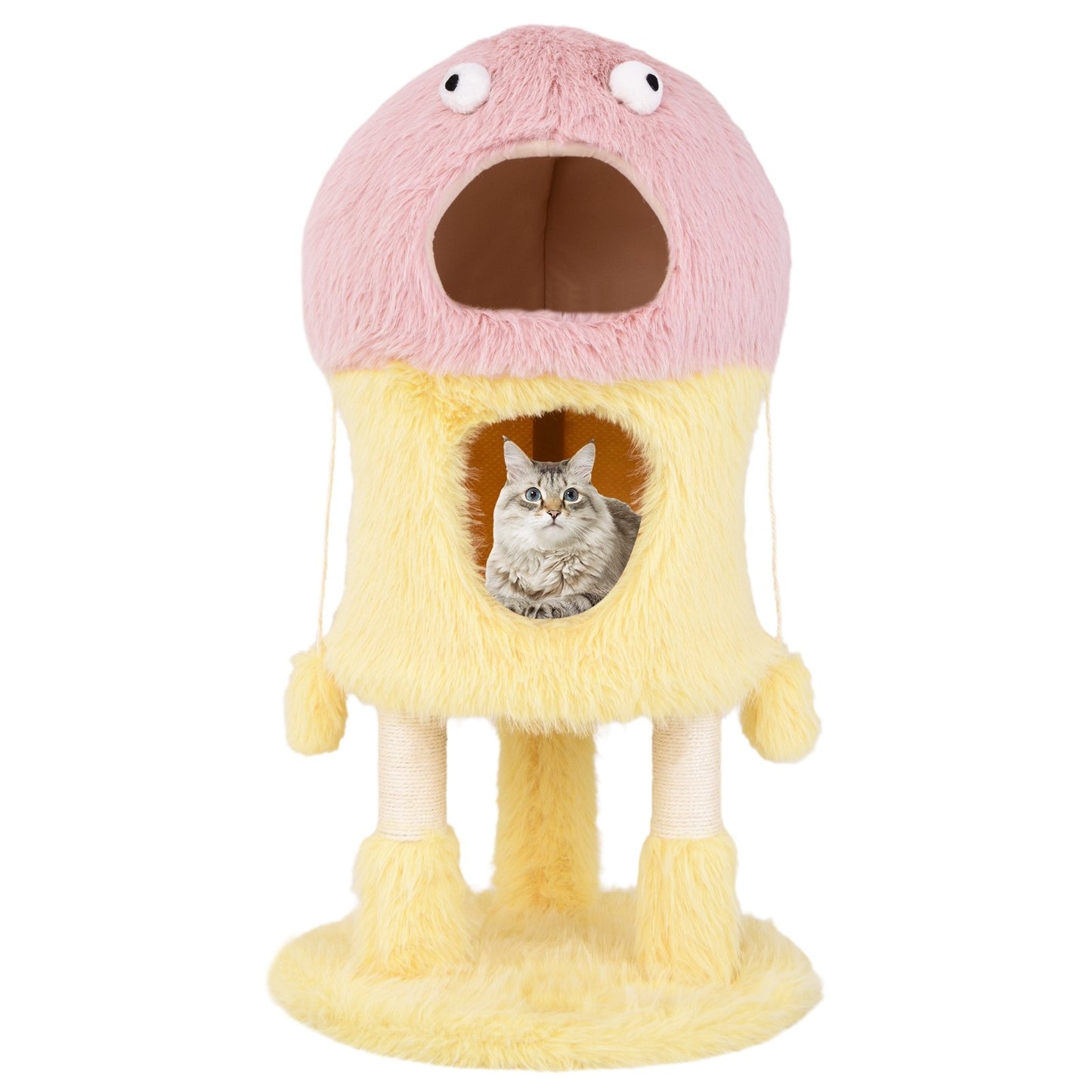 Cute Monster-Themed Cat Tower with 2 Private Condos and 3-Level Activity Center, Yellow Cat Trees Condos & Scratchers   at Gallery Canada