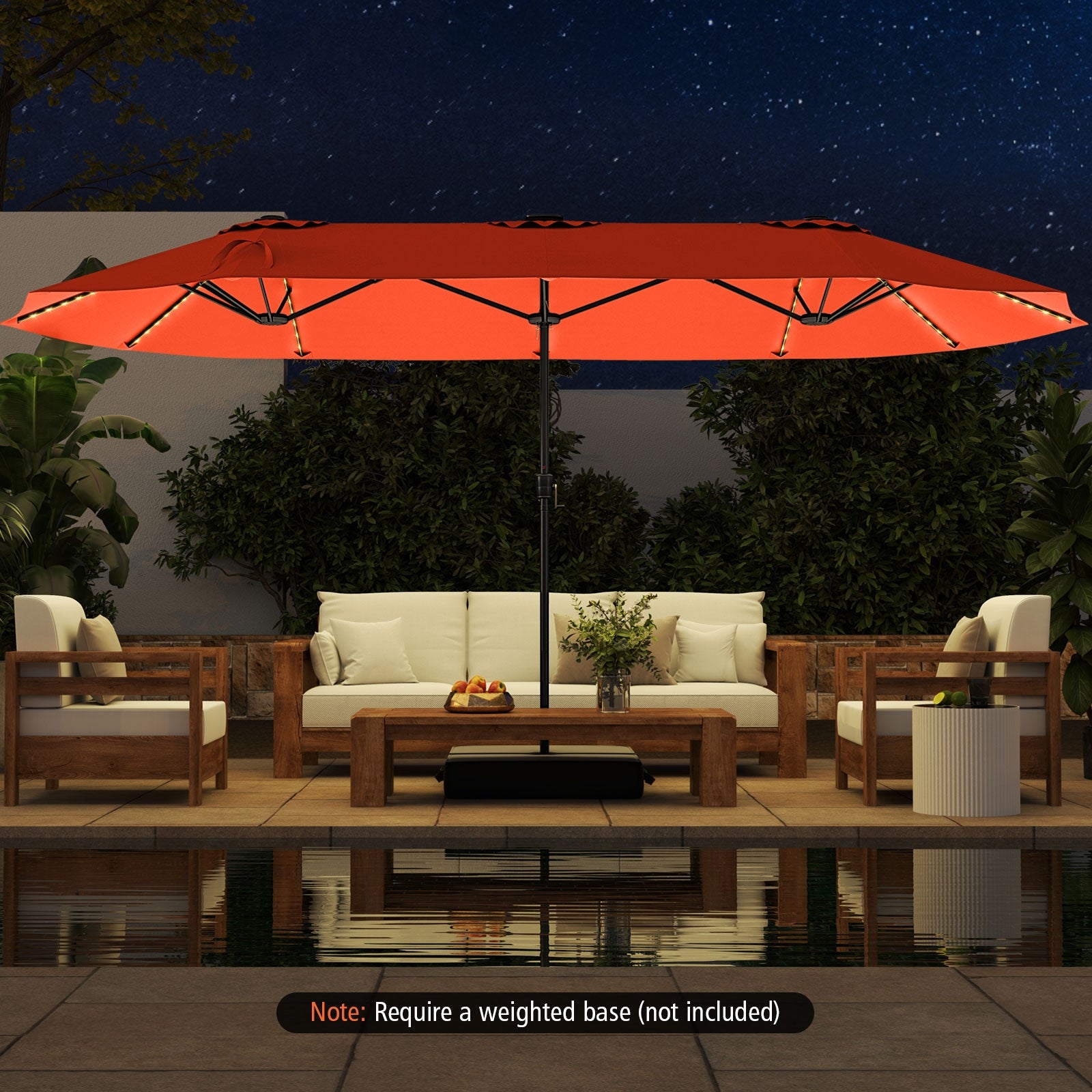15.5 FT Extra-Large Patio Umbrella with LED Solar Lights and Crank Handle, Orange Outdoor Umbrellas at Gallery Canada