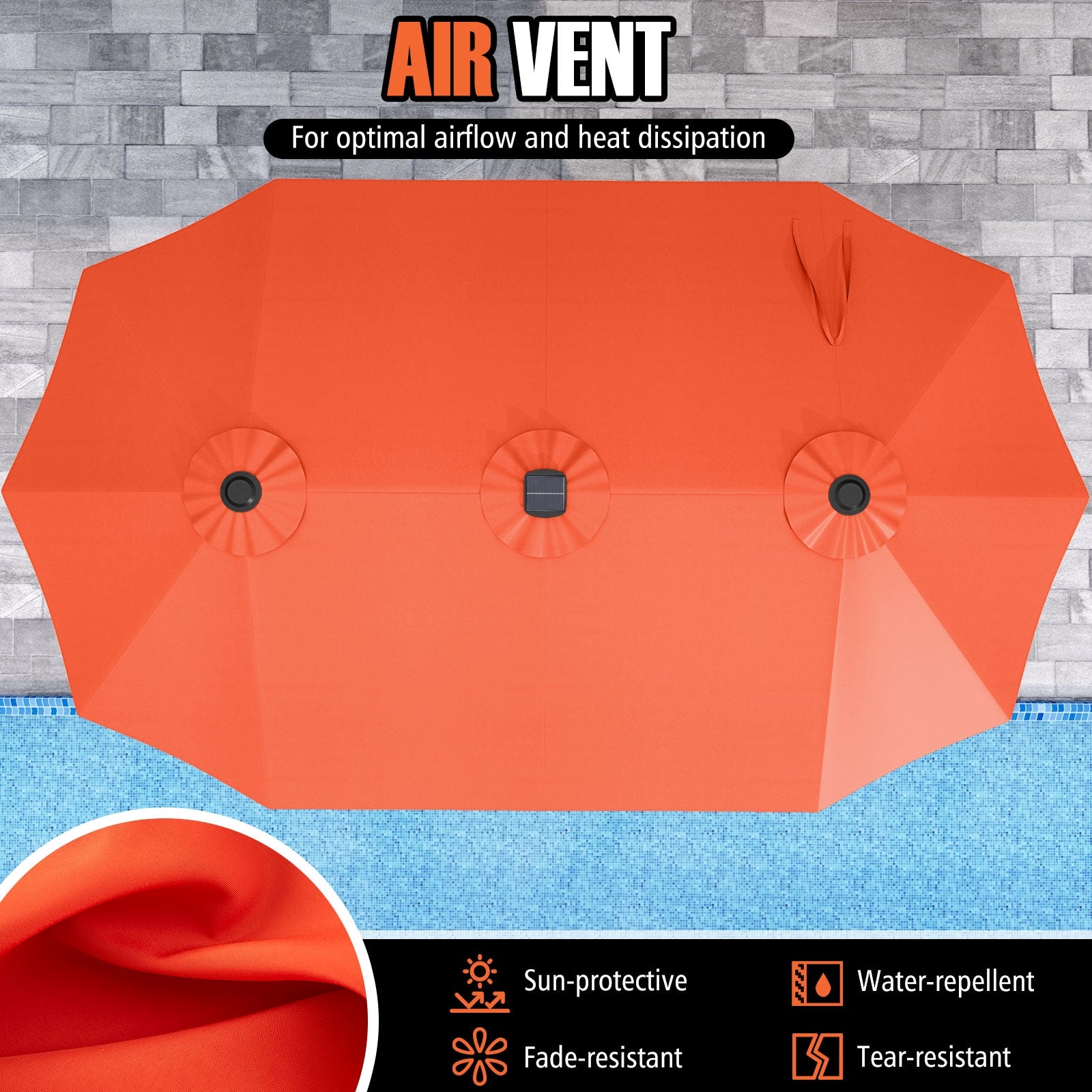 15.5 FT Extra-Large Patio Umbrella with LED Solar Lights and Crank Handle, Orange Outdoor Umbrellas at Gallery Canada