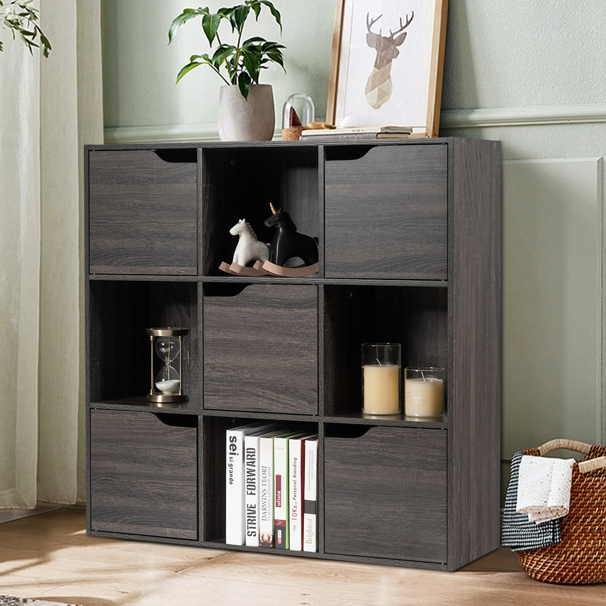 9-Cube Wooden Freestanding Bookcase for Home and Office, Gray Bookcases at Gallery Canada