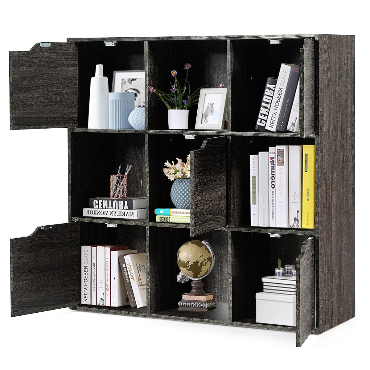 9-Cube Wooden Freestanding Bookcase for Home and Office, Gray Bookcases at Gallery Canada