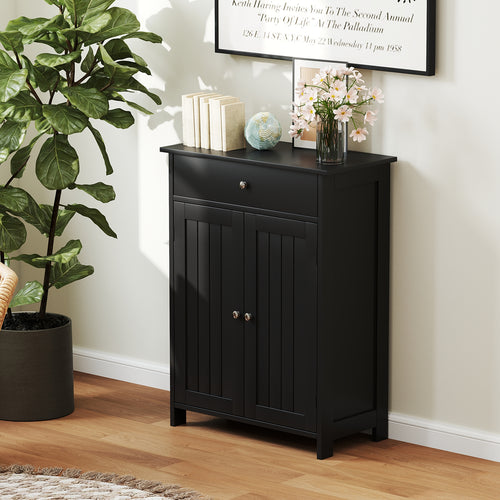 Bathroom Floor Cabinet Freestanding Storage Organizer with 2 Doors, Black