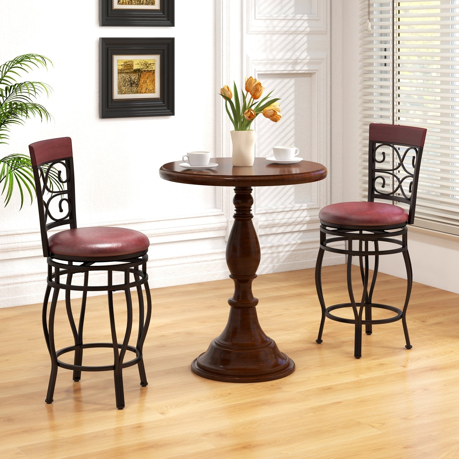 Set of 2 26 Inch Bar Stool with Backrest and Footrest, Brown Dining Chairs at Gallery Canada