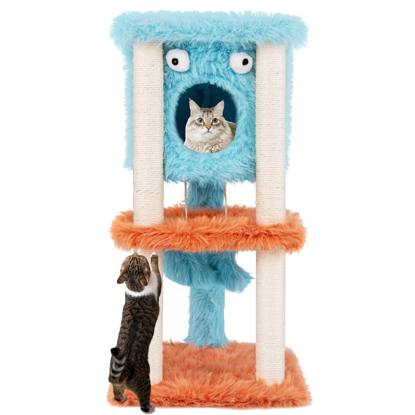 Cute Monster-Themed Cat Tower with Private Condo and Soft Long Plush, Blue Cat Trees Condos & Scratchers   at Gallery Canada