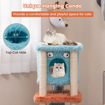 Cute Monster-Themed Cat Tower with Private Condo and Soft Long Plush, Blue Cat Trees Condos & Scratchers   at Gallery Canada