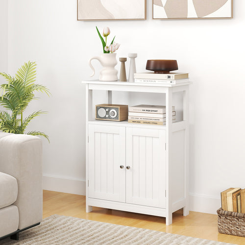 Bathroom Floor Cabinet Freestanding Storage Organizer with Open Compartment, White