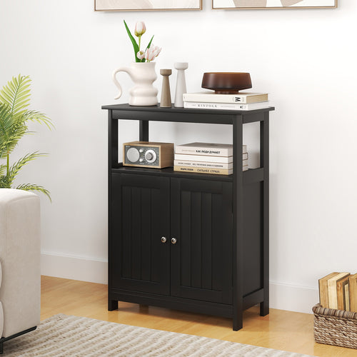 Bathroom Floor Cabinet Freestanding Storage Organizer with Open Compartment, Black