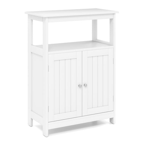 Bathroom Floor Cabinet Freestanding Storage Organizer with Open Compartment, White