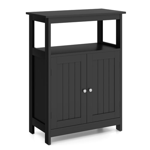 Bathroom Floor Cabinet Freestanding Storage Organizer with Open Compartment, Black
