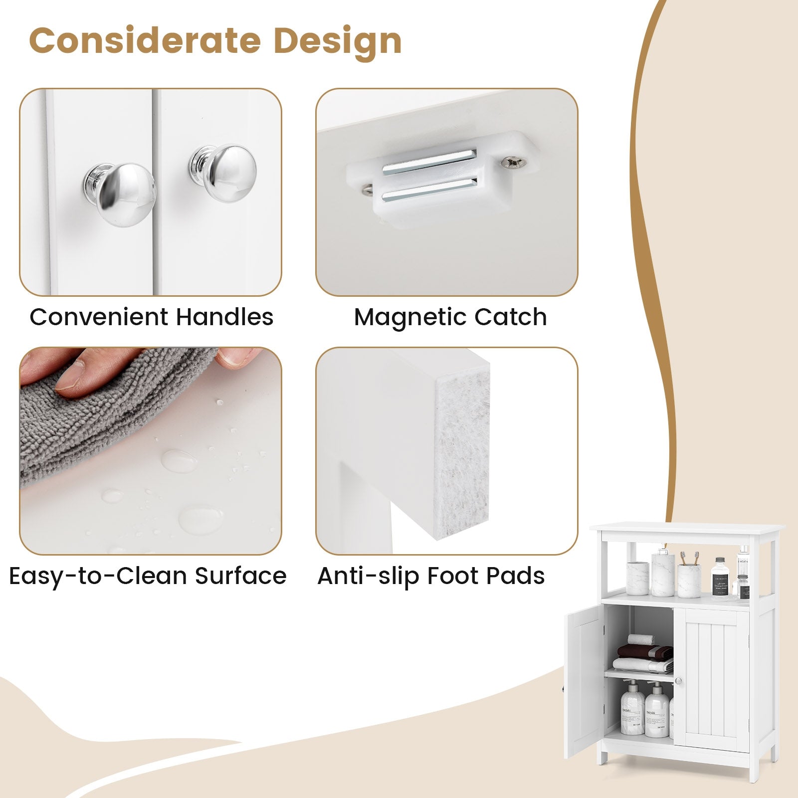 Bathroom Floor Cabinet Freestanding Storage Organizer with Open Compartment, White Floor Cabinets at Gallery Canada
