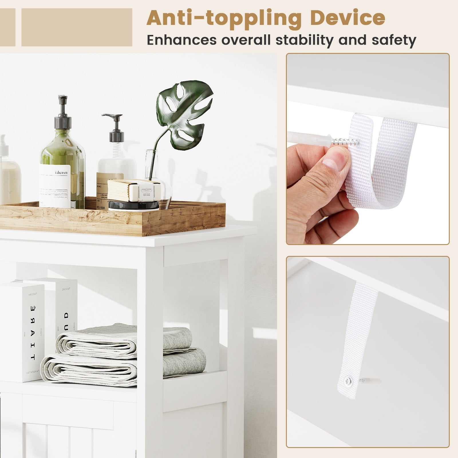 Bathroom Floor Cabinet Freestanding Storage Organizer with Open Compartment, White Floor Cabinets at Gallery Canada