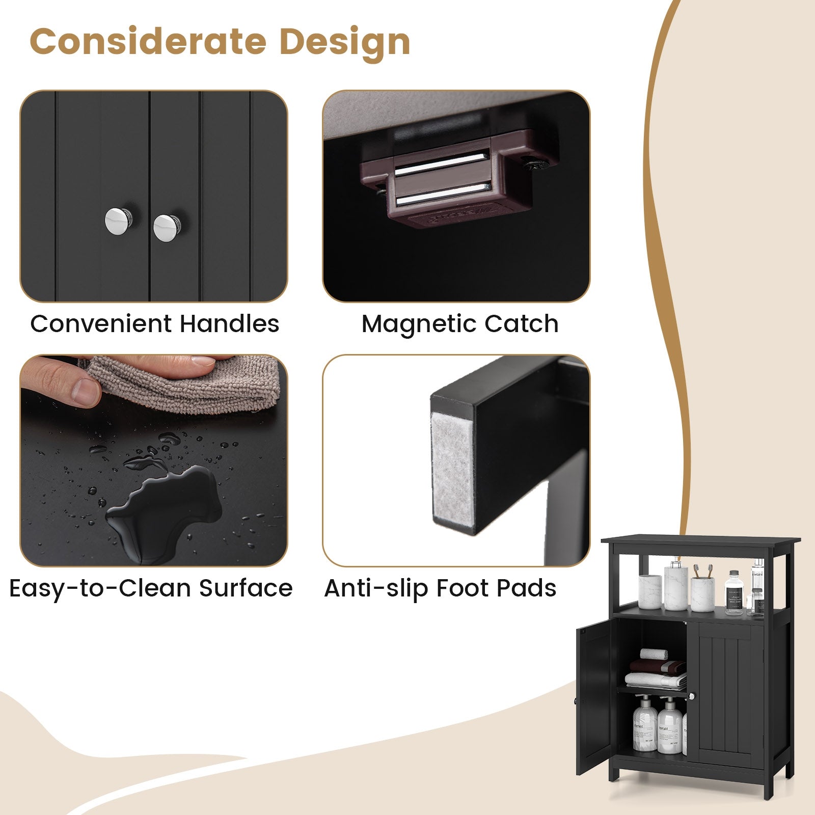 Bathroom Floor Cabinet Freestanding Storage Organizer with Open Compartment, Black Floor Cabinets at Gallery Canada