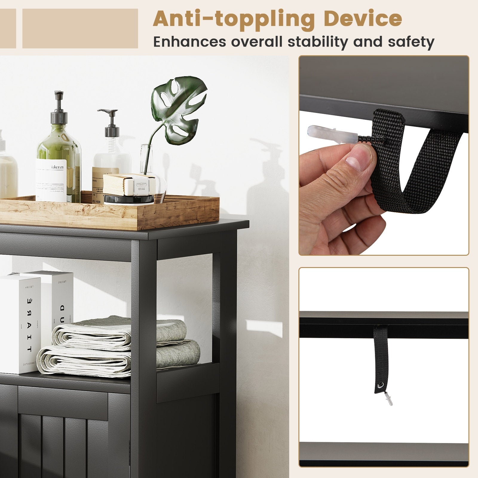 Bathroom Floor Cabinet Freestanding Storage Organizer with Open Compartment, Black Floor Cabinets at Gallery Canada