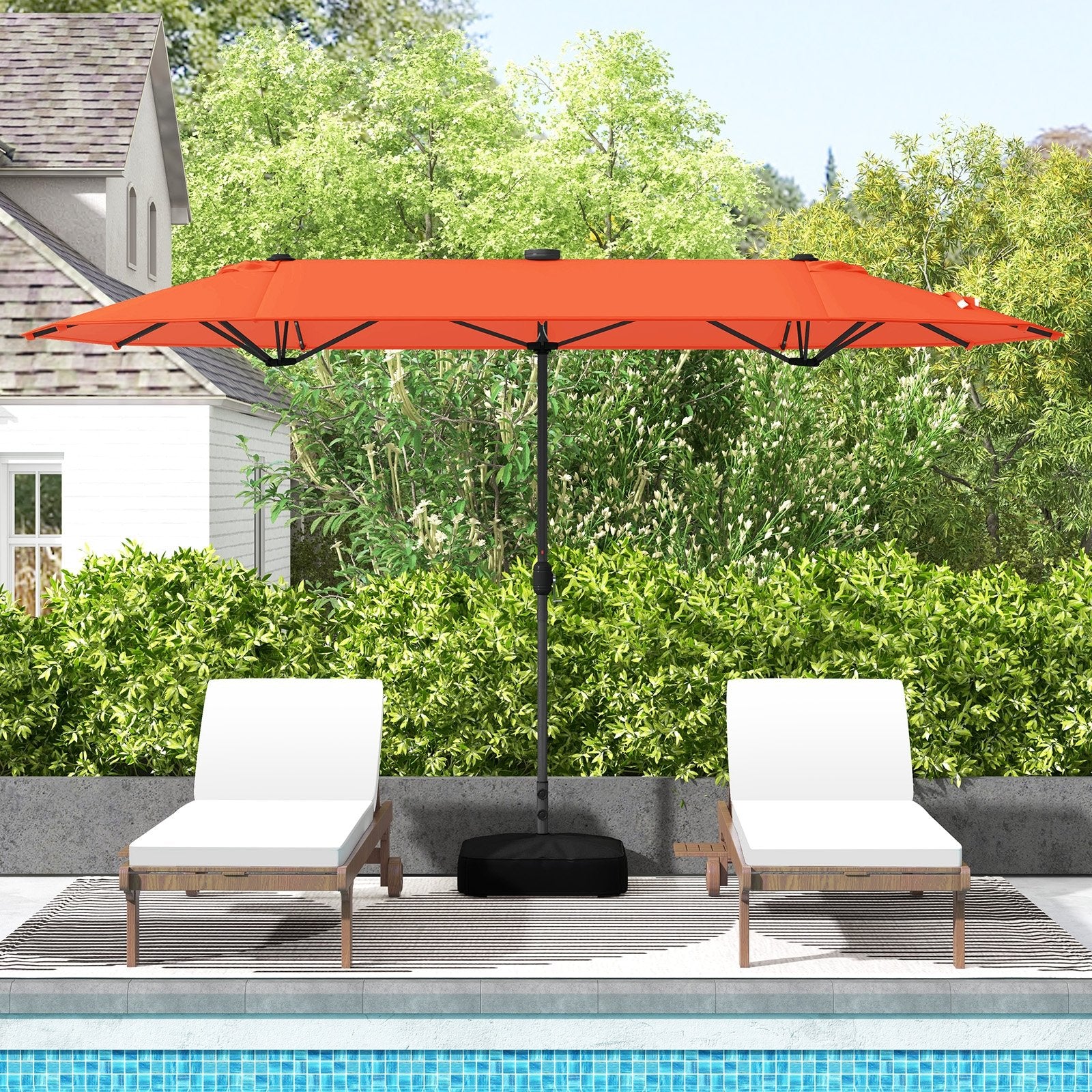 13FT Double-sided Patio Umbrella with Solar Lights for Garden Pool Backyard, Orange Outdoor Umbrellas at Gallery Canada
