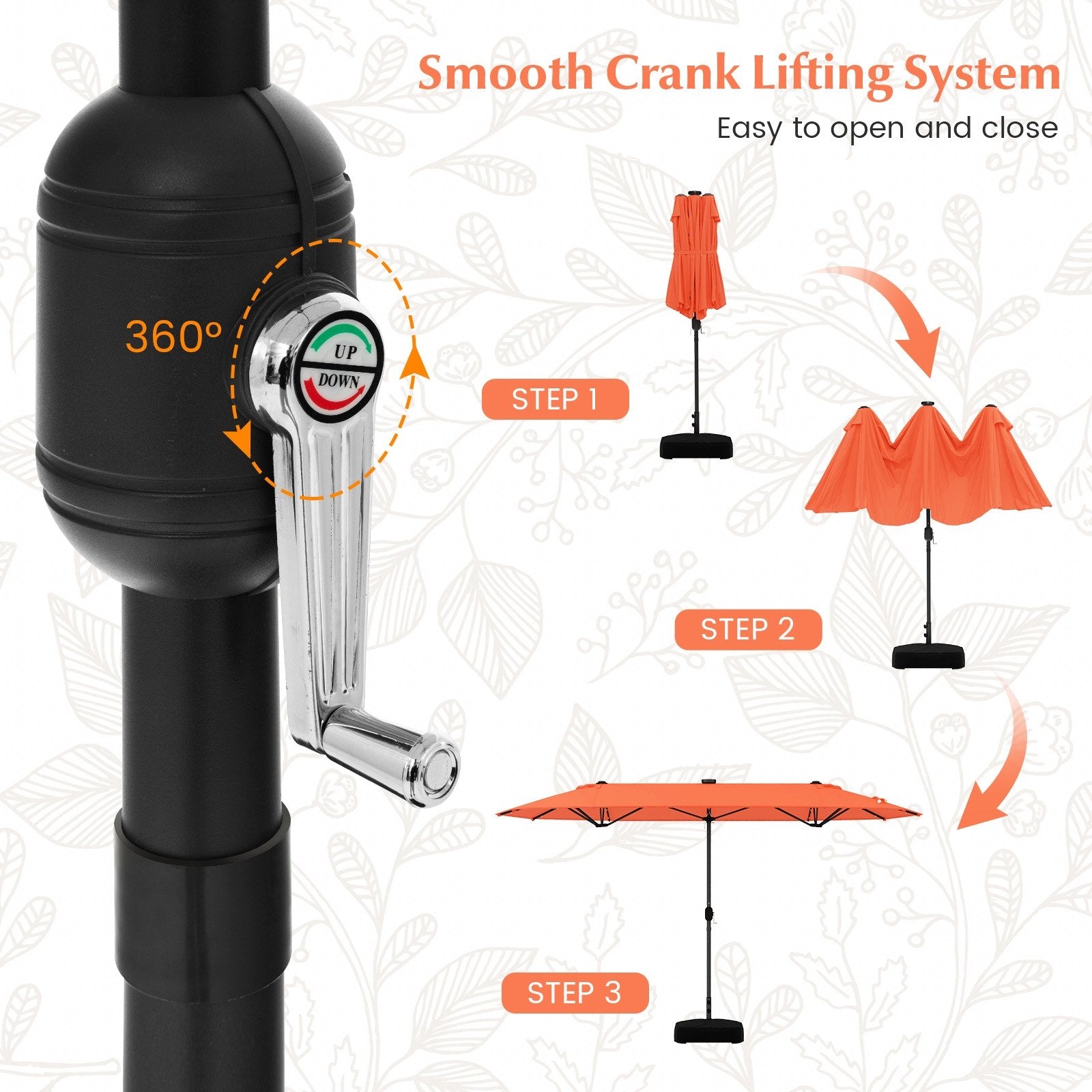 13FT Double-sided Patio Umbrella with Solar Lights for Garden Pool Backyard, Orange Outdoor Umbrellas at Gallery Canada