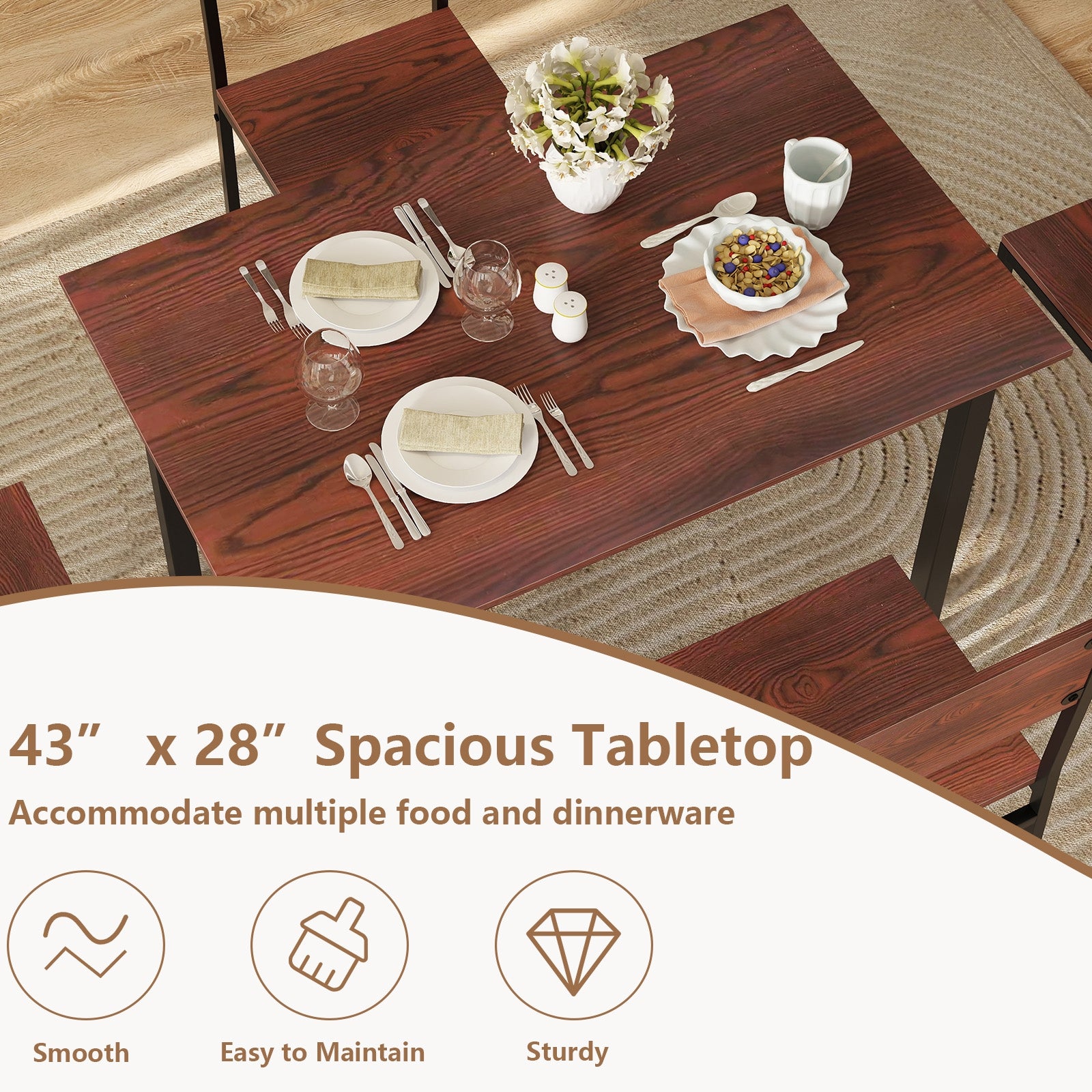 5 Piece Dining Table Set Industrial Style Kitchen Table and Chairs for 4, Walnut Dining Room Sets at Gallery Canada