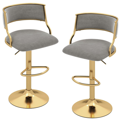 Swivel Bar Stool Set of 2 Dutch Velvet Height Adjustable Island Stools-Grey, Gray