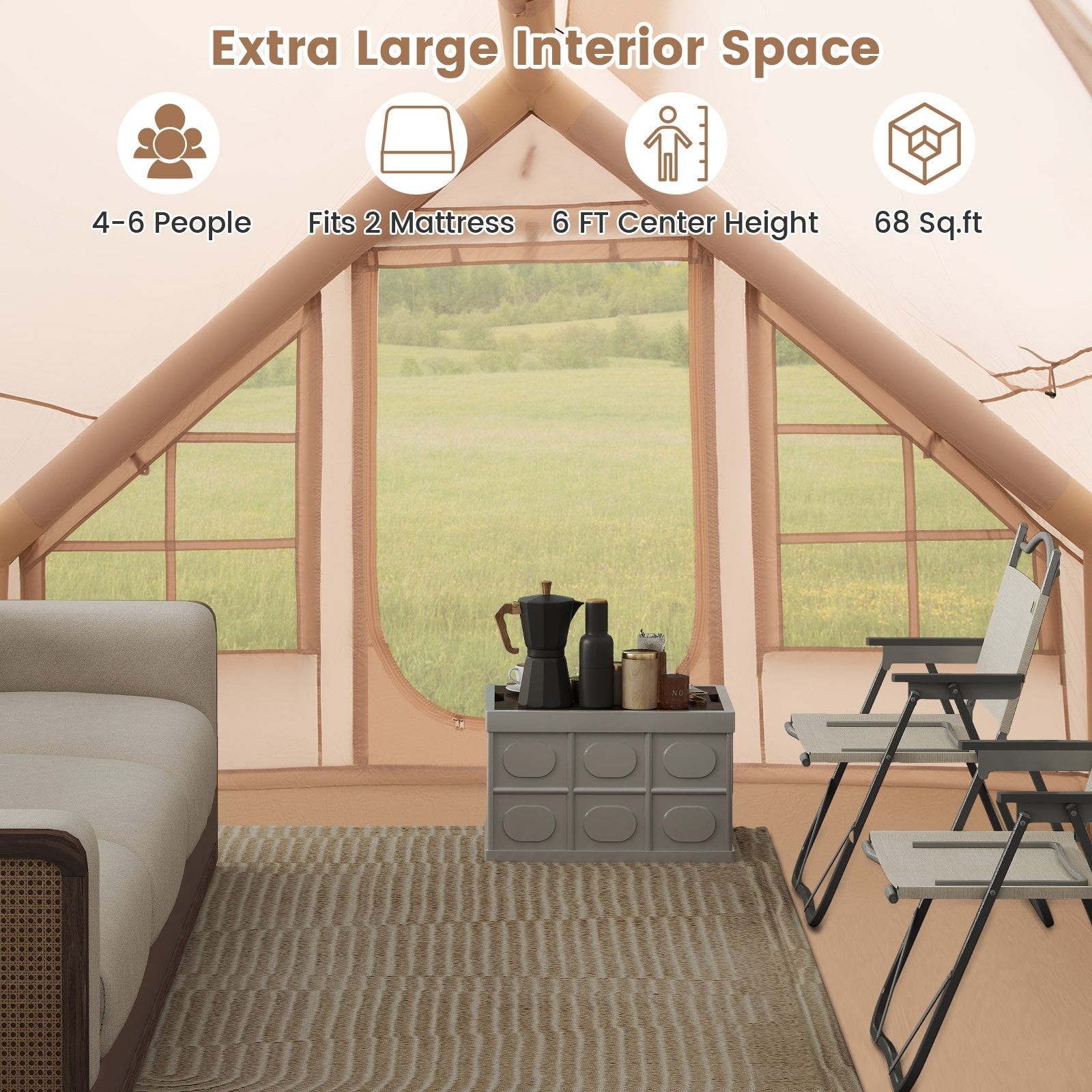 4-6 People Inflatable Camping Tent with Porch and Carrying Bag, Beige Tents at Gallery Canada