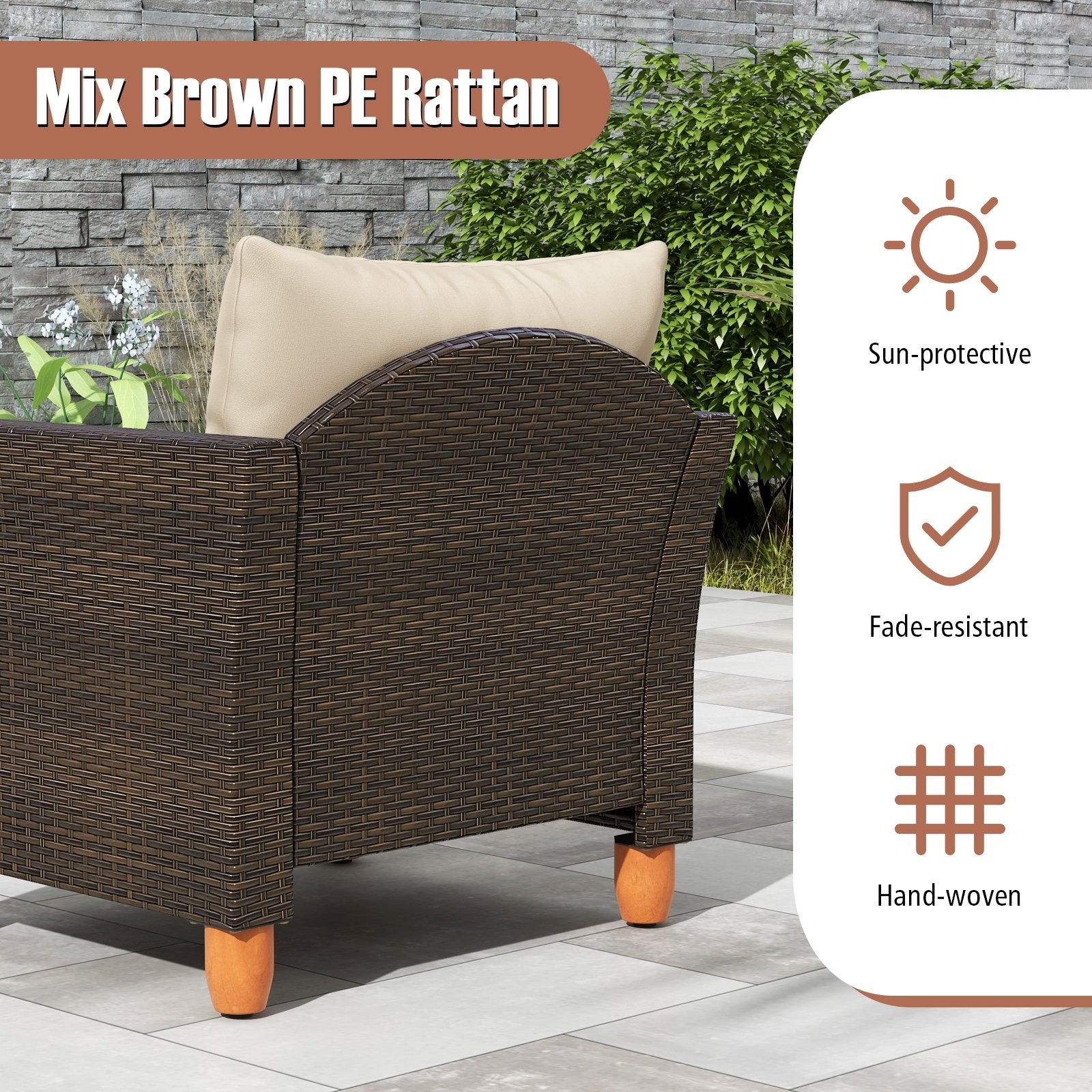 3 Pieces Patio PE Wicker Furniture Set with Cushions and Acacia Wood Storage Coffee Table, Beige Patio Conversation Sets at Gallery Canada