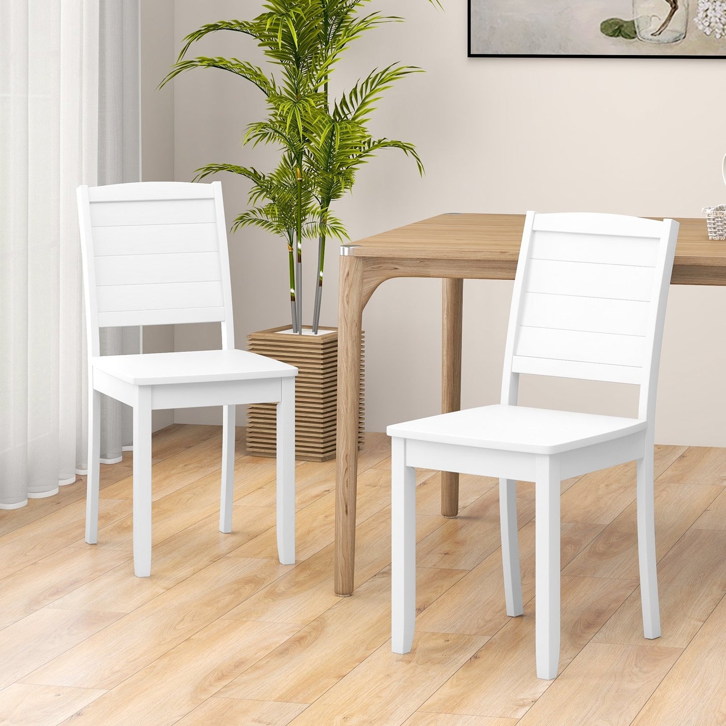 Wood Dining Chair Set of 2 Armless Kitchen Chairs with Rubber Wood Legs, White Dining Chairs   at Gallery Canada