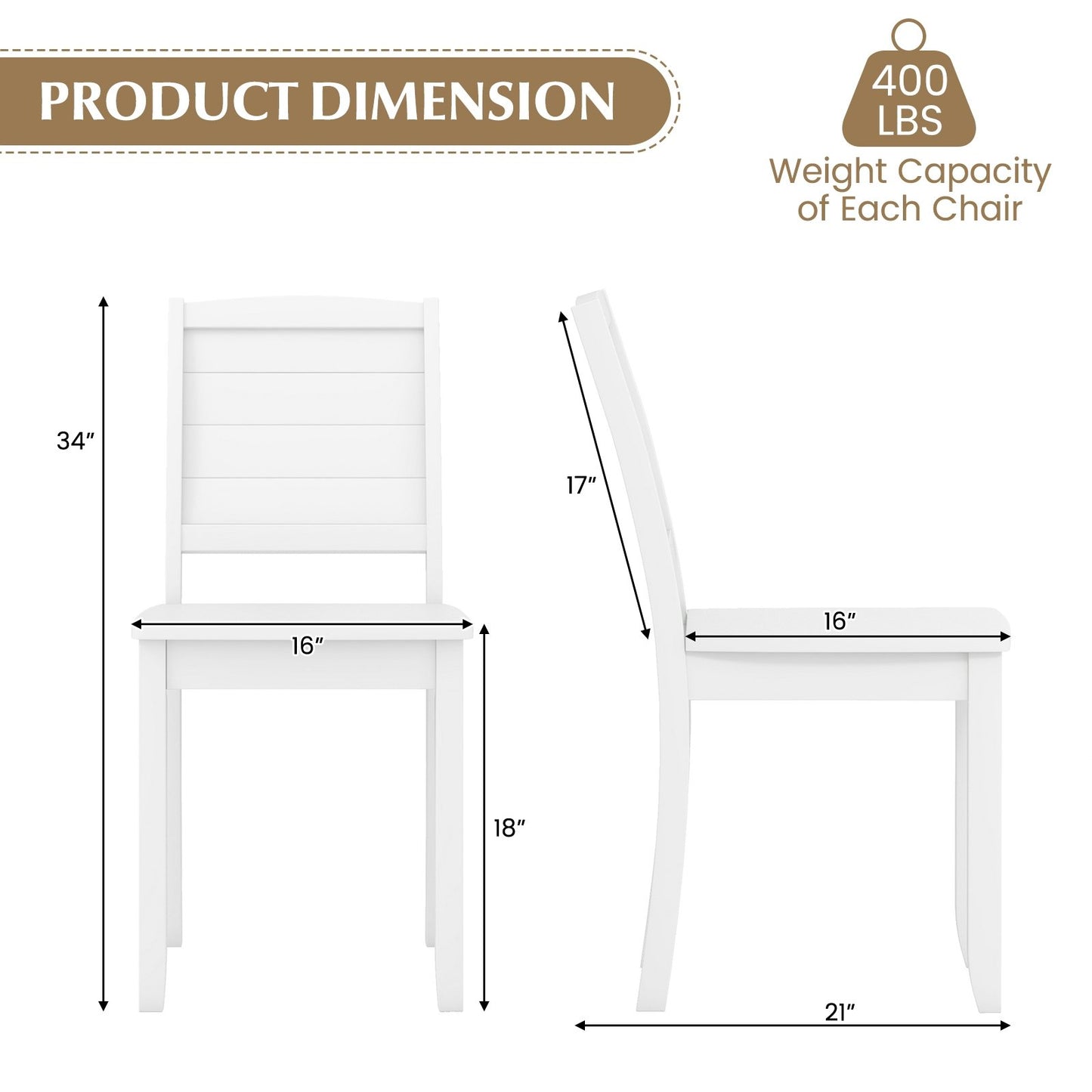 Wood Dining Chair Set of 2 Armless Kitchen Chairs with Rubber Wood Legs, White Dining Chairs   at Gallery Canada