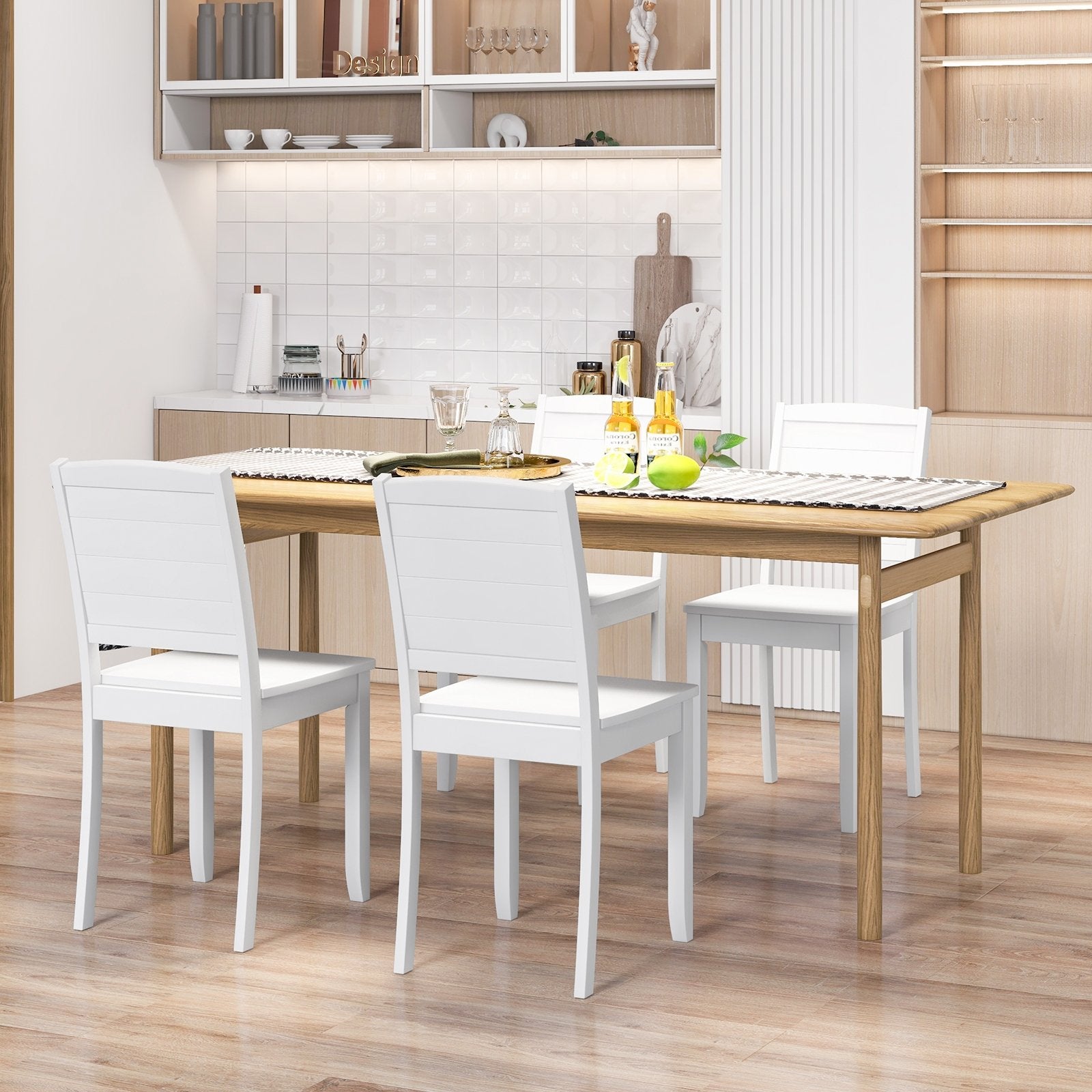 Wood Dining Chair Set of 2 Armless Kitchen Chairs with Rubber Wood Legs, White Dining Chairs   at Gallery Canada