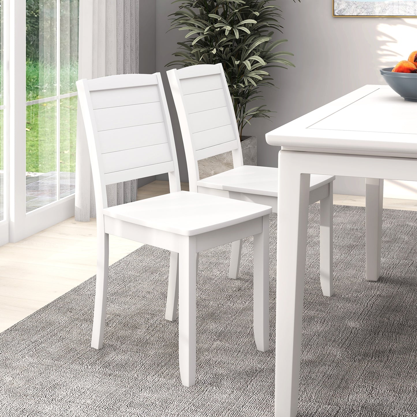 Wood Dining Chair Set of 2 Armless Kitchen Chairs with Rubber Wood Legs, White Dining Chairs   at Gallery Canada