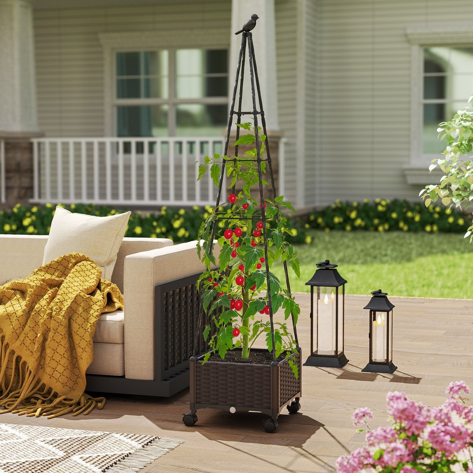 Raised Garden Bed Adjustable with Plant Box and Trellis with Lockable Wheels, Brown Raised Garden Beds at Gallery Canada