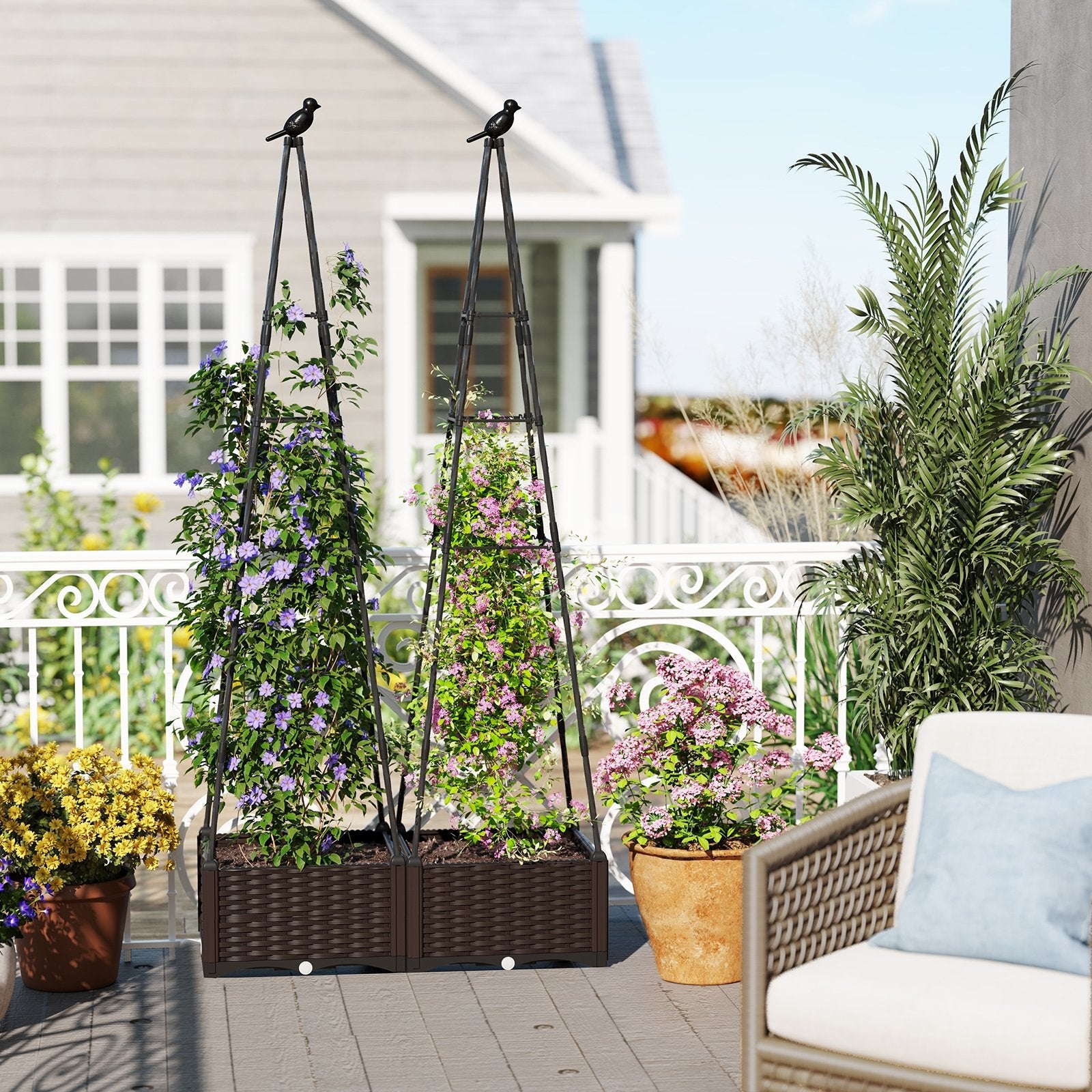 Raised Garden Bed Adjustable with Plant Box and Trellis with Lockable Wheels, Brown Raised Garden Beds at Gallery Canada