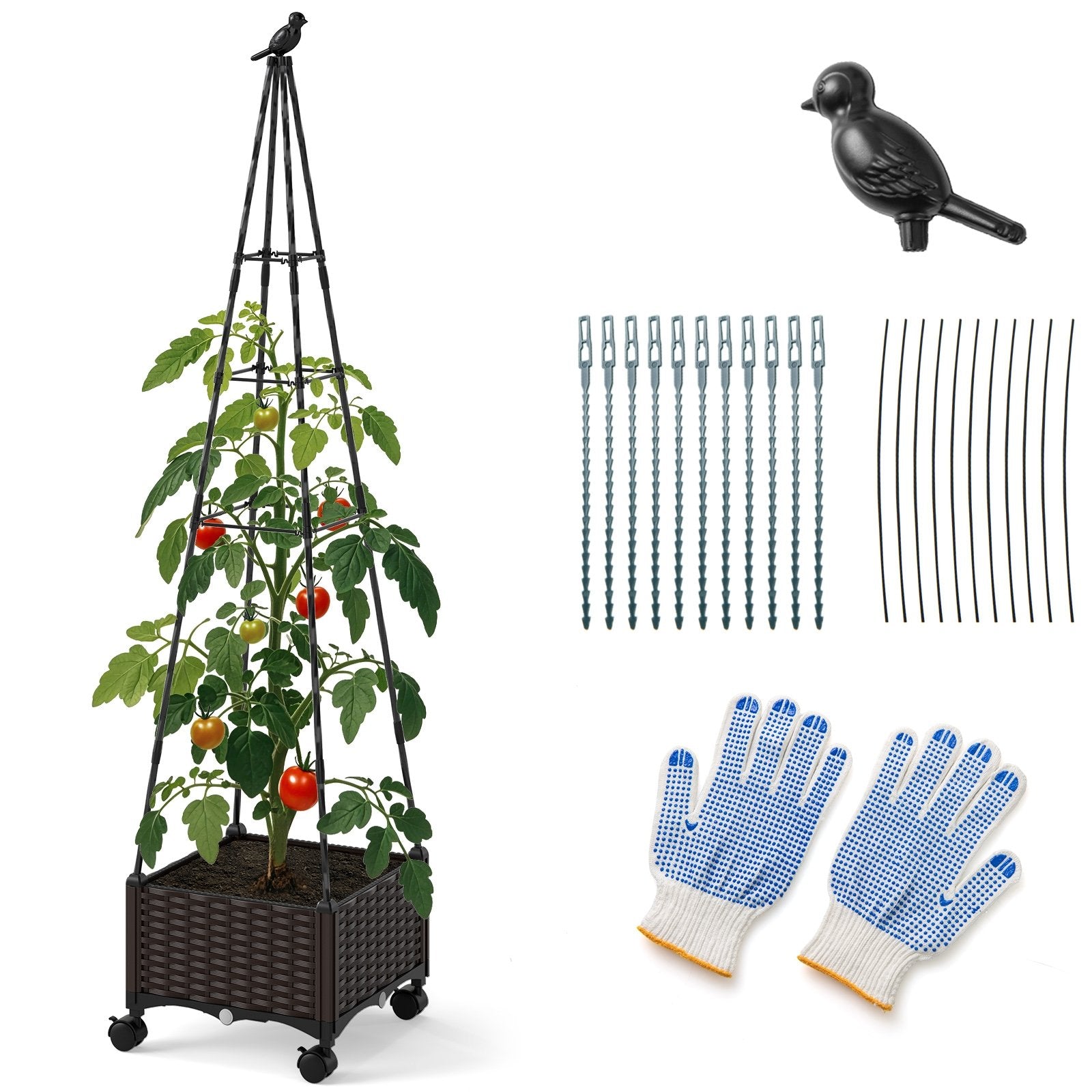 Raised Garden Bed Adjustable with Plant Box and Trellis with Lockable Wheels, Brown Raised Garden Beds Brown at Gallery Canada
