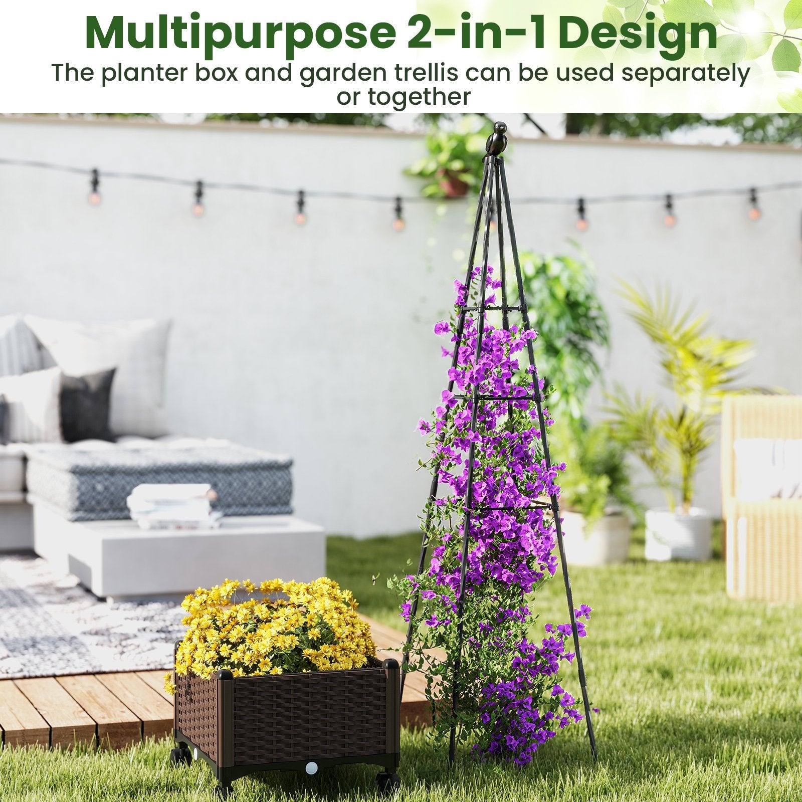 Raised Garden Bed Adjustable with Plant Box and Trellis with Lockable Wheels, Brown Raised Garden Beds at Gallery Canada