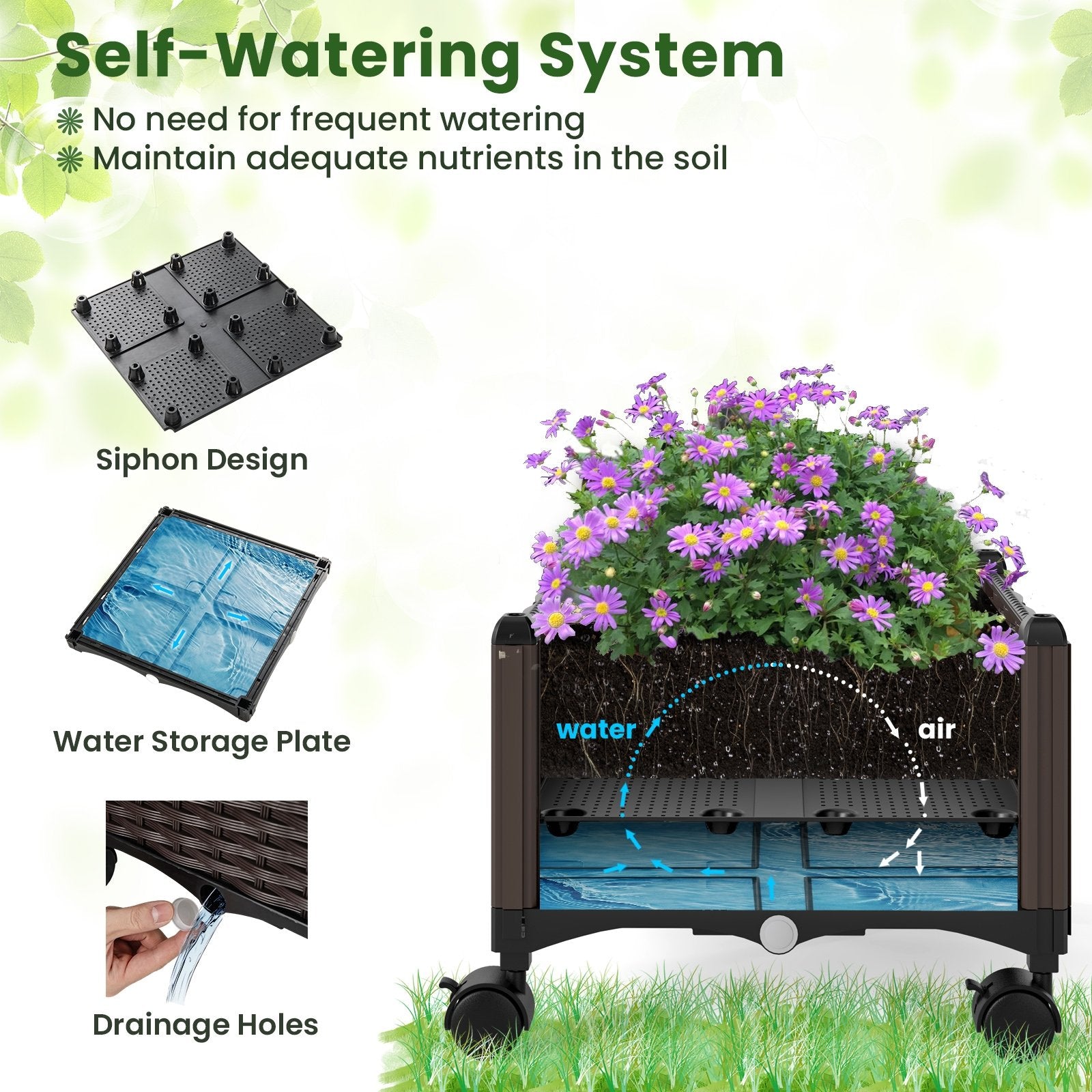 Raised Garden Bed Adjustable with Plant Box and Trellis with Lockable Wheels, Brown Raised Garden Beds at Gallery Canada